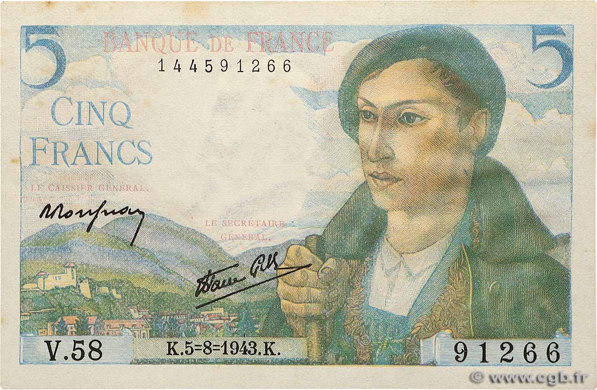 5 Francs BERGER FRANCE  1943 F.05.03 AU+