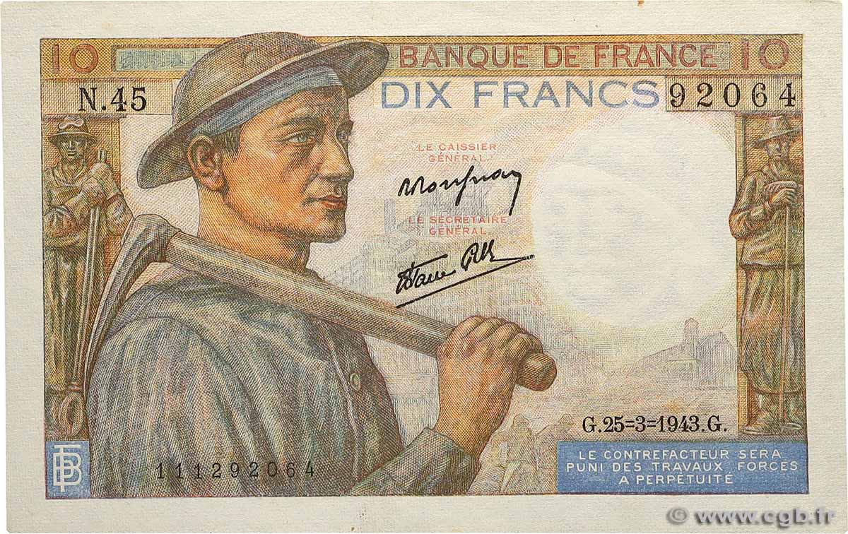 10 Francs MINEUR FRANCE  1943 F.08.08 XF