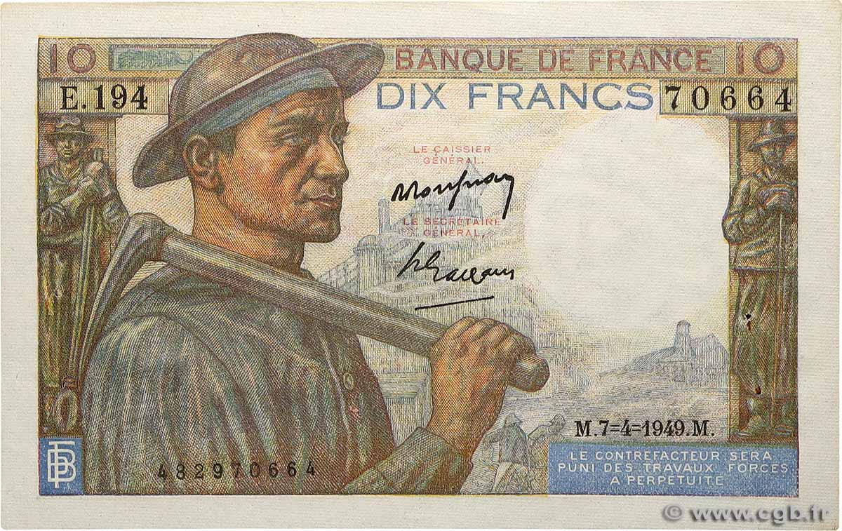 10 Francs MINEUR FRANCE  1949 F.08.21 XF