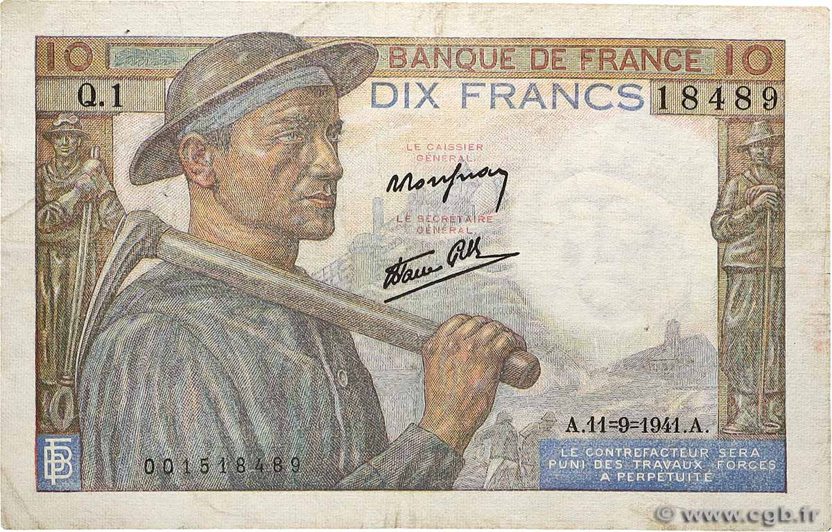 10 Francs MINEUR FRANCE  1941 F.08.01 G