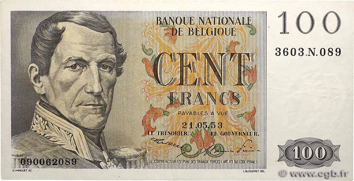100 Francs BELGIQUE  1952 P.129a TTB+