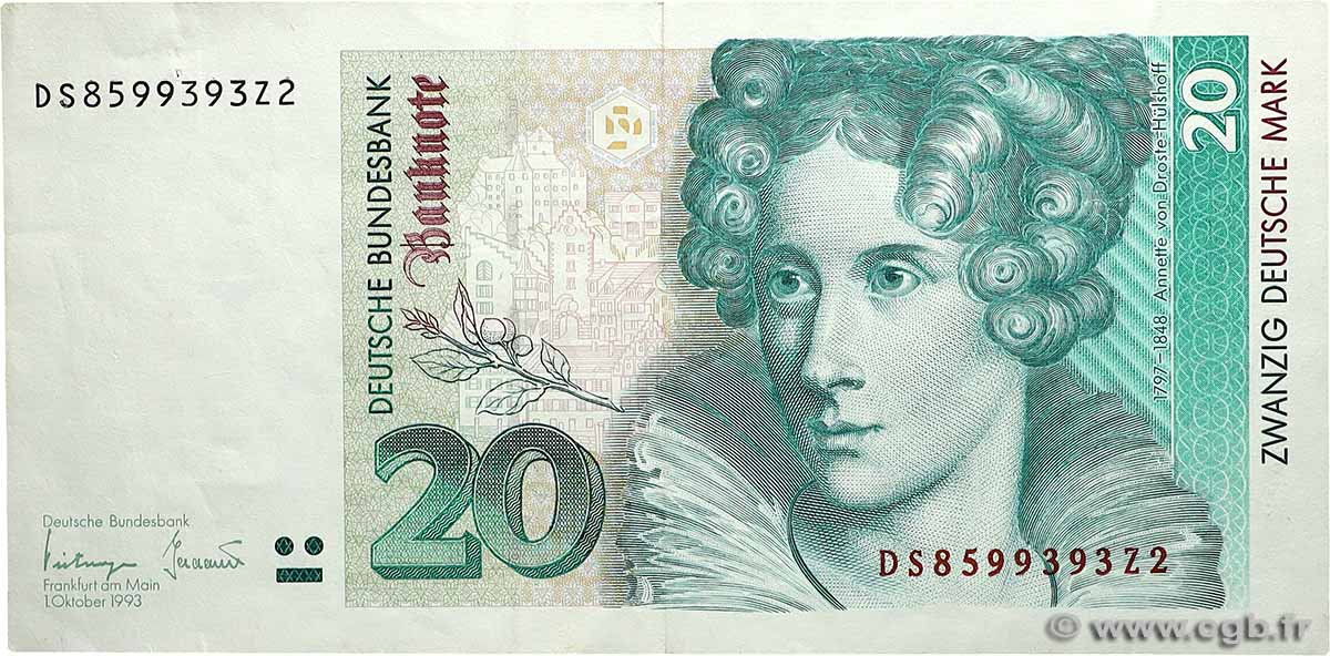 20 Deutsche Mark ALLEMAGNE FÉDÉRALE  1993 P.39b TTB