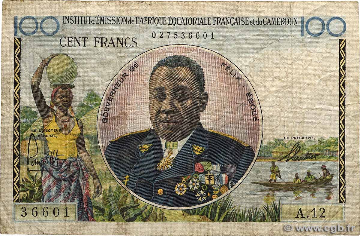 100 Francs Félix Éboué IE AFRIQUE ÉQUATORIALE FRANÇAISE  1957 A.141a TB