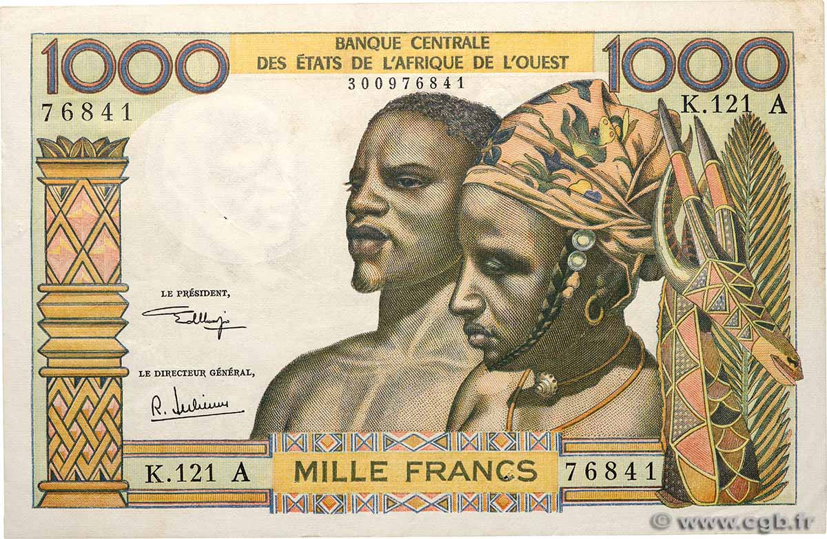1000 Francs ÉTATS DE L&nbsp;AFRIQUE DE L&nbsp;OUEST  1973 P.103Aj TTB+