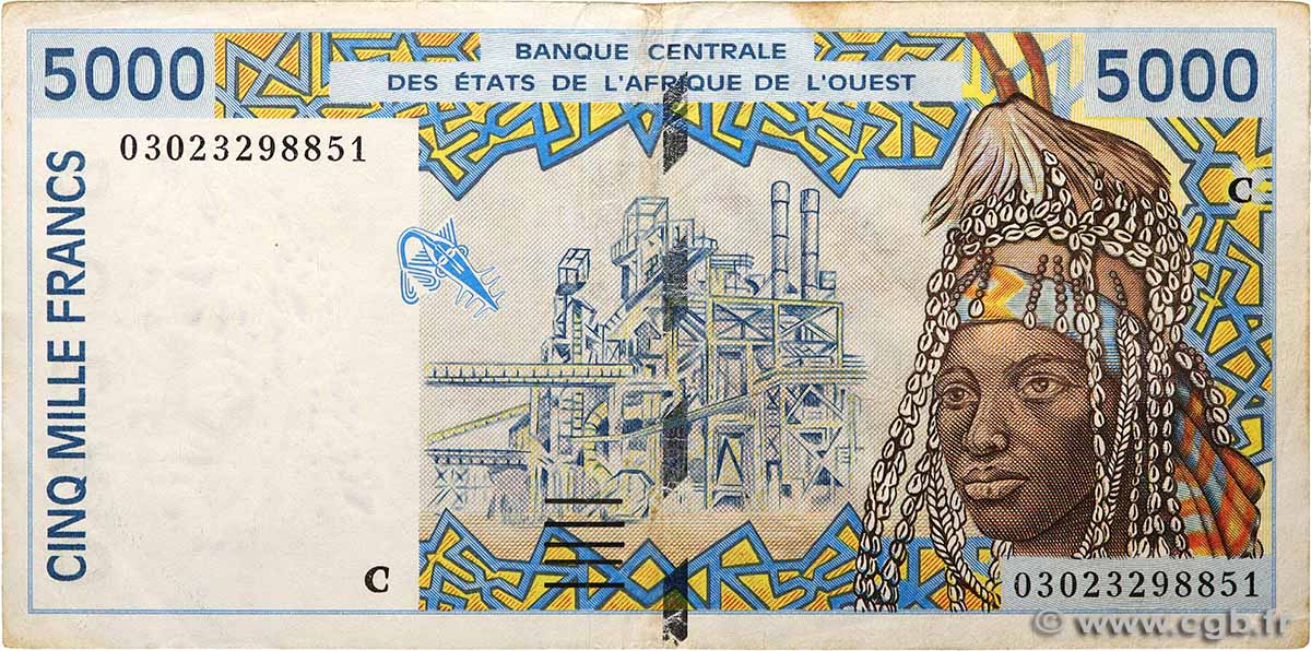 5000 Francs ÉTATS DE L&nbsp;AFRIQUE DE L&nbsp;OUEST  2003 P.313Cm TB+