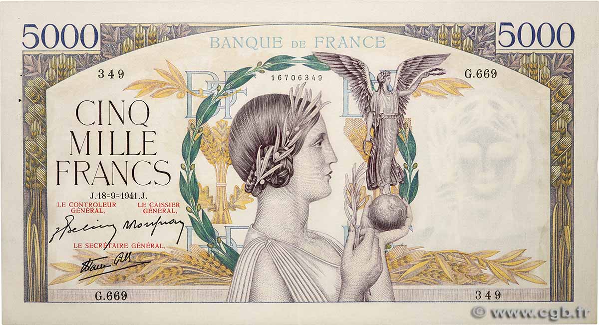 5000 Francs VICTOIRE Impression à plat FRANCE  1941 F.46.26 SUP