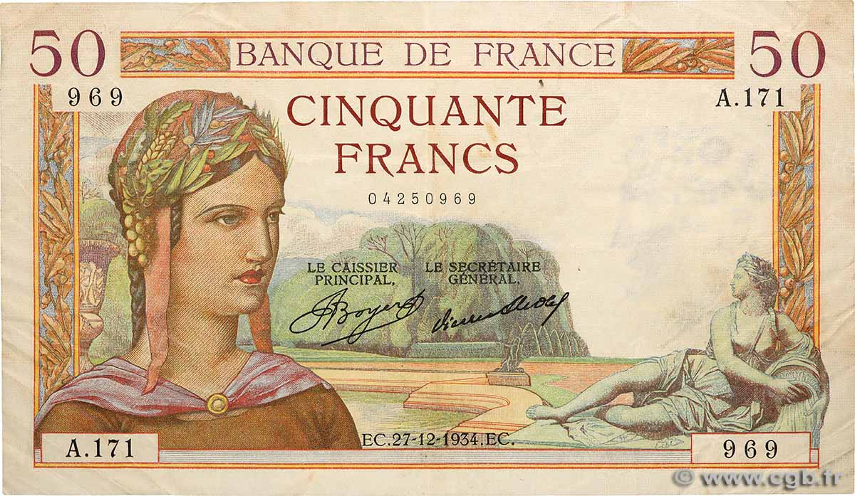 50 Francs CÉRÈS FRANCE  1934 F.17.02 TB+