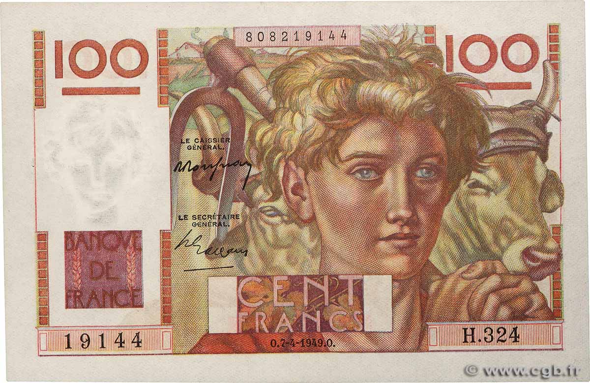 100 Francs JEUNE PAYSAN FRANCE  1949 F.28.23 SUP