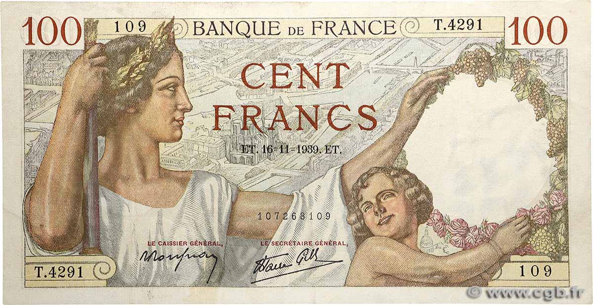 100 Francs SULLY FRANCIA  1939 F.26.15 MBC+