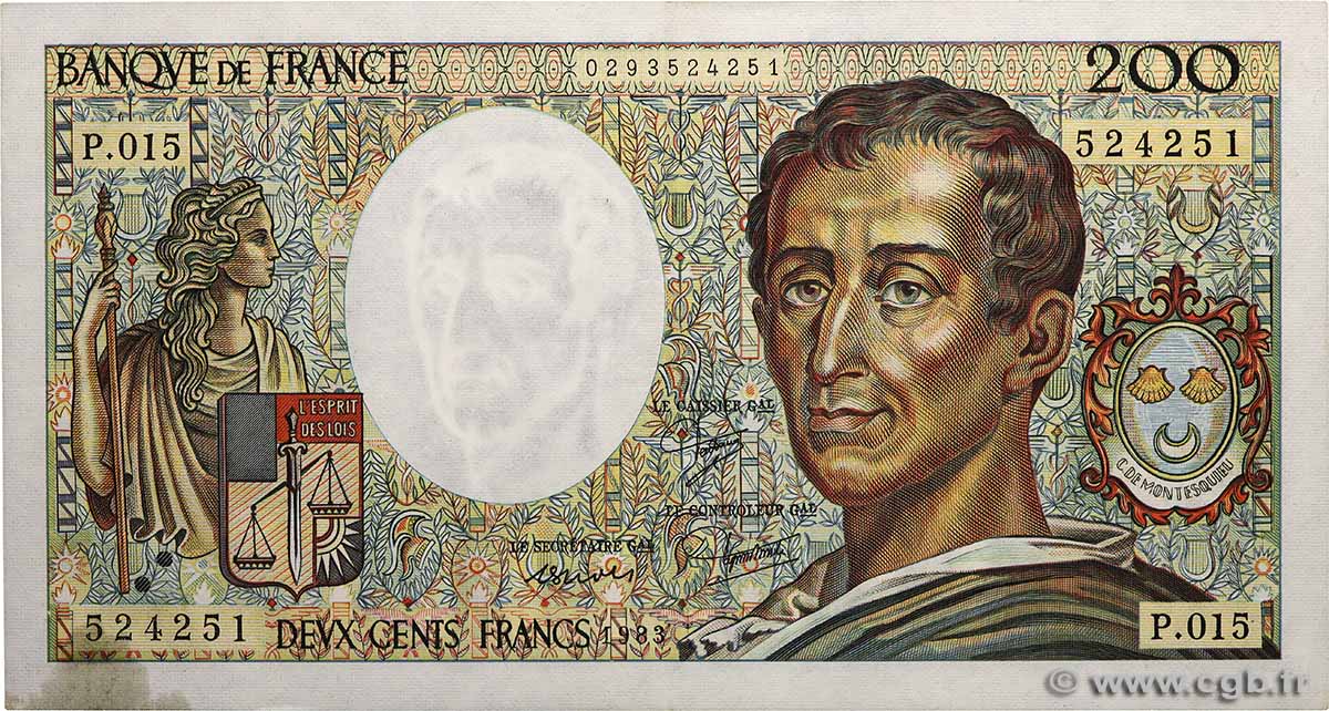 200 Francs MONTESQUIEU FRANKREICH  1983 F.70.03 VZ