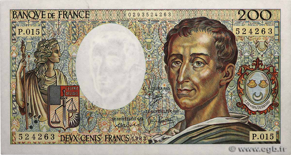 200 Francs MONTESQUIEU FRANKREICH  1983 F.70.03 fST