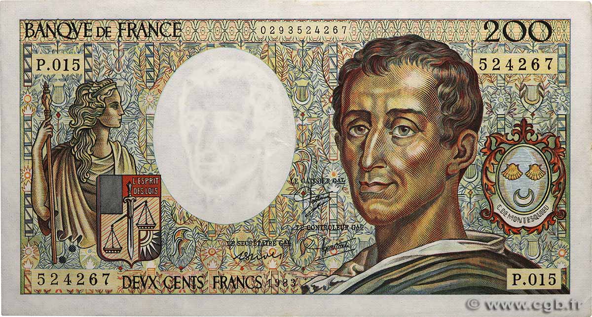 200 Francs MONTESQUIEU FRANKREICH  1983 F.70.03 VZ