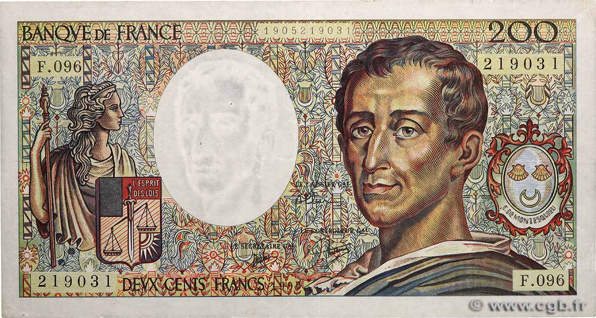 200 Francs MONTESQUIEU FRANKREICH  1990 F.70.10b SS