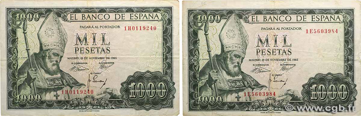 1000 Pesetas Lot ESPAÑA  1965 P.151 BC