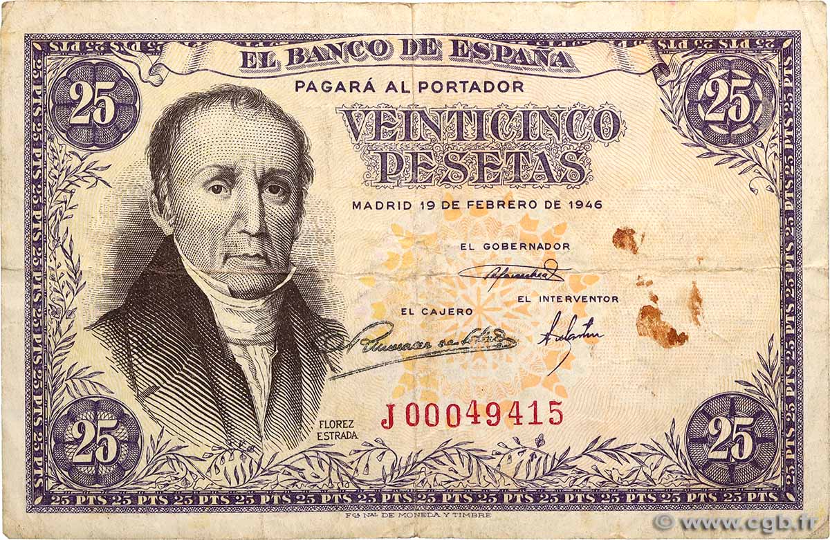 25 Pesetas SPAIN  1946 P.130a F