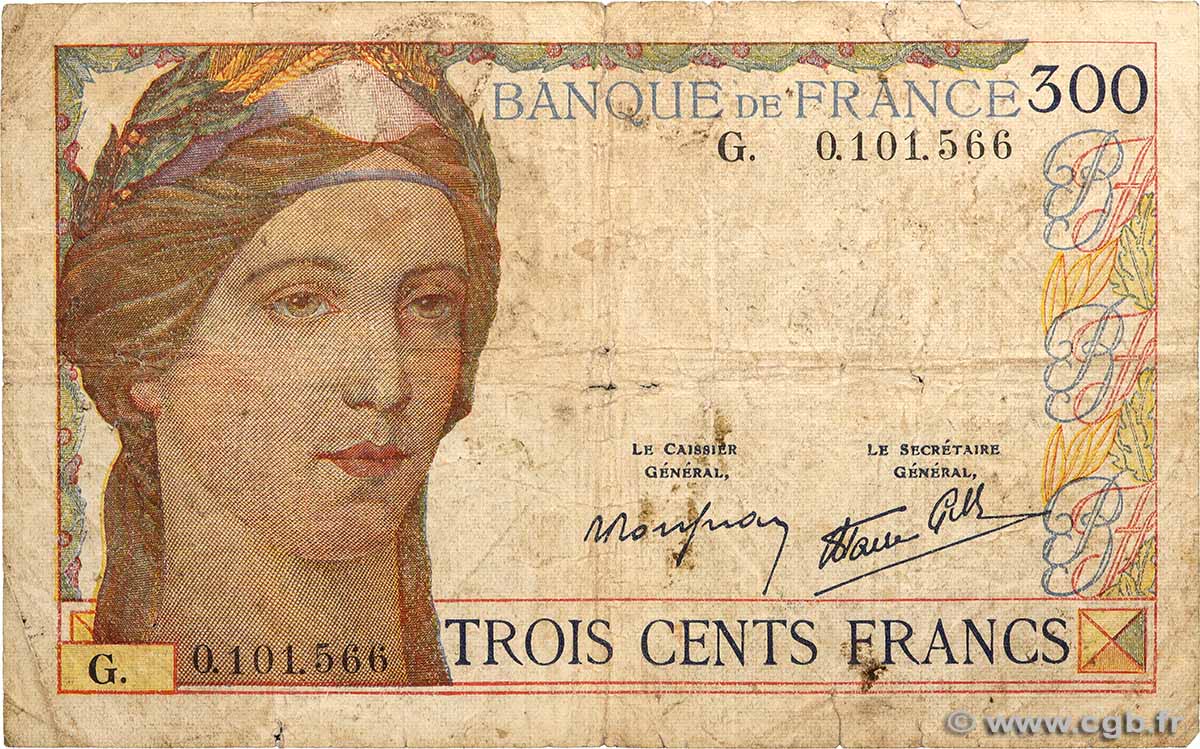 300 Francs FRANCE  1938 F.29.01 G