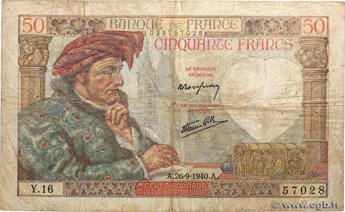 50 Francs JACQUES CŒUR FRANCE  1940 F.19.03 VG