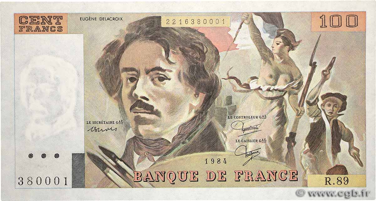 100 Francs DELACROIX modifié FRANCE  1984 F.69.08b UNC