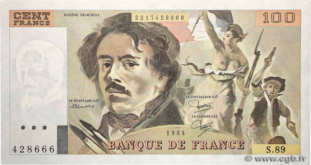 100 Francs DELACROIX modifié FRANCE  1984 F.69.08b UNC
