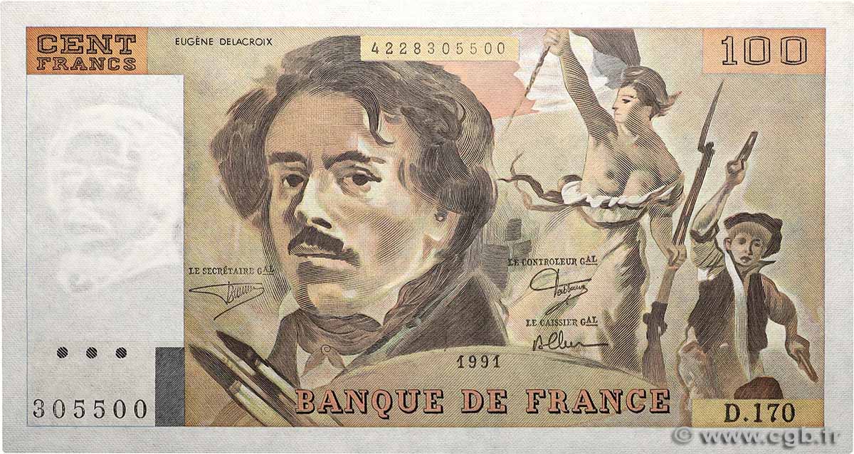 100 Francs DELACROIX imprimé en continu FRANKREICH  1991 F.69bis.03a1a ST