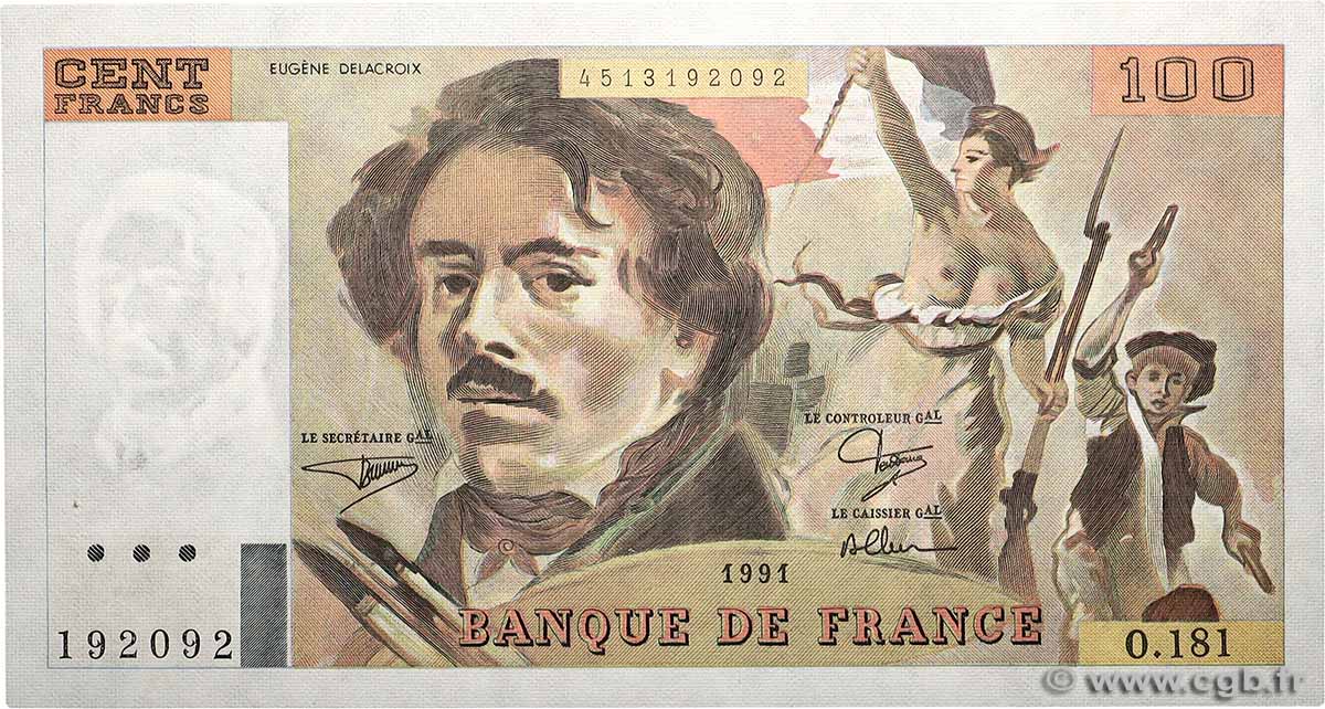 100 Francs DELACROIX imprimé en continu FRANCE  1991 F.69bis.03b1 UNC