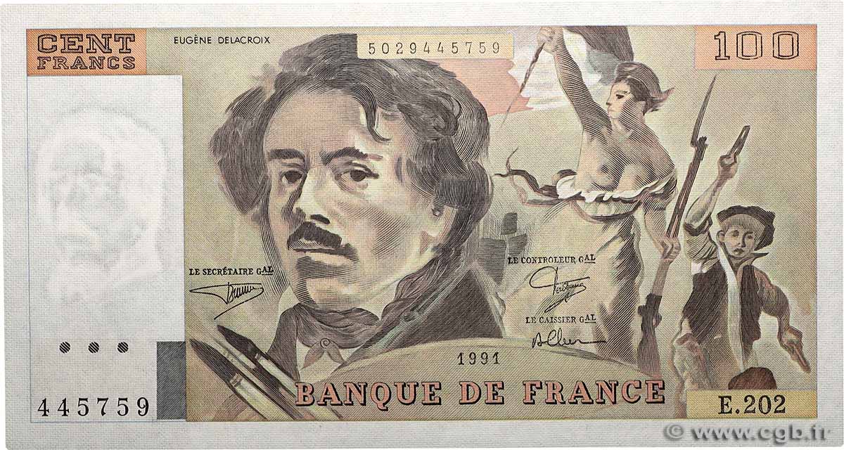 100 Francs DELACROIX imprimé en continu FRANCE  1991 F.69bis.03c1 UNC