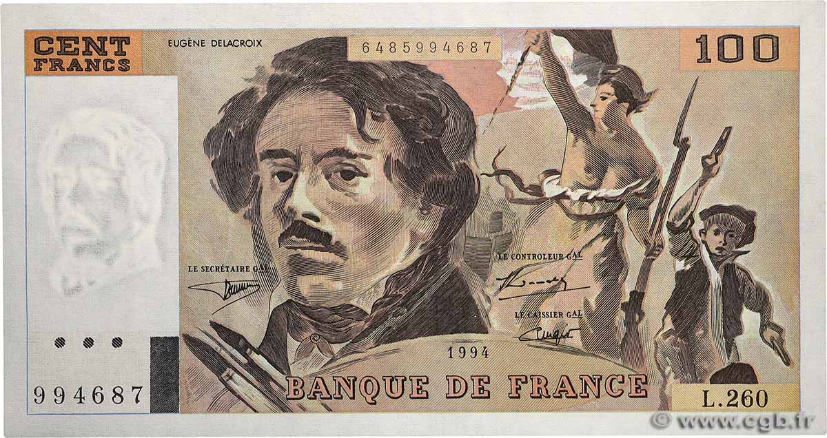 100 Francs DELACROIX 442-1 & 442-2 FRANCE  1994 F.69ter.01a UNC
