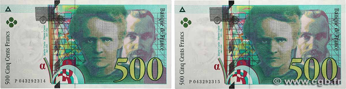 500 Francs PIERRE ET MARIE CURIE Consécutifs FRANCE  2000 F.76.05 UNC