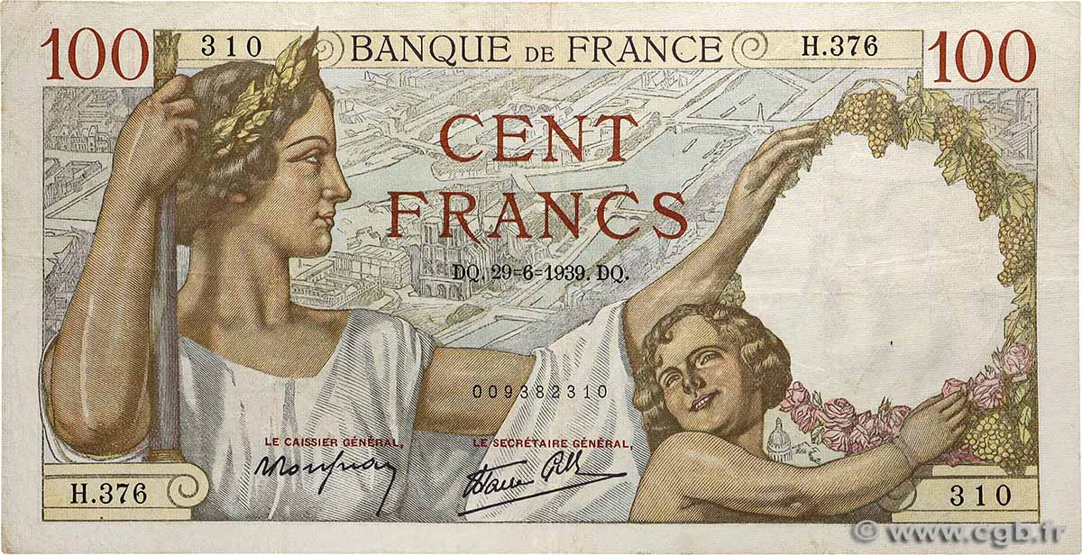 100 Francs SULLY FRANCE  1939 F.26.04 TB+
