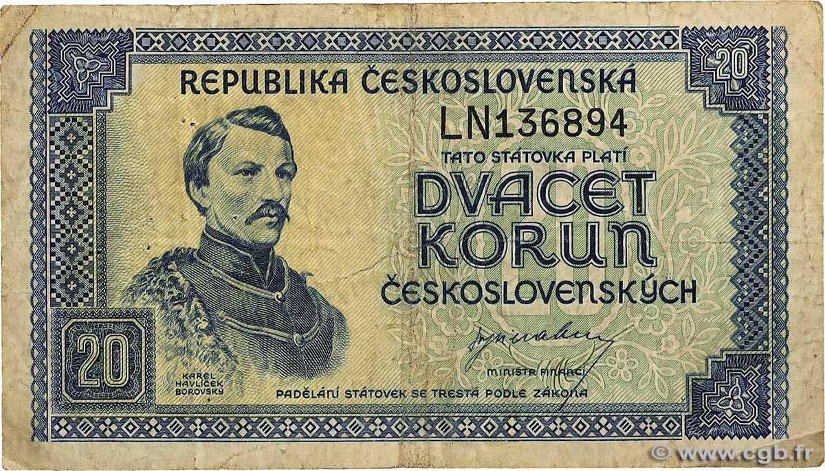 20 Korun TSCHECHOSLOWAKEI  1945 P.061a S
