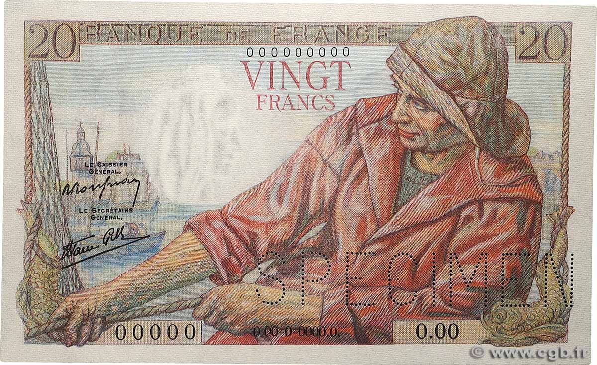 20 Francs PÊCHEUR Spécimen FRANCE  1942 F.13.01Sp UNC