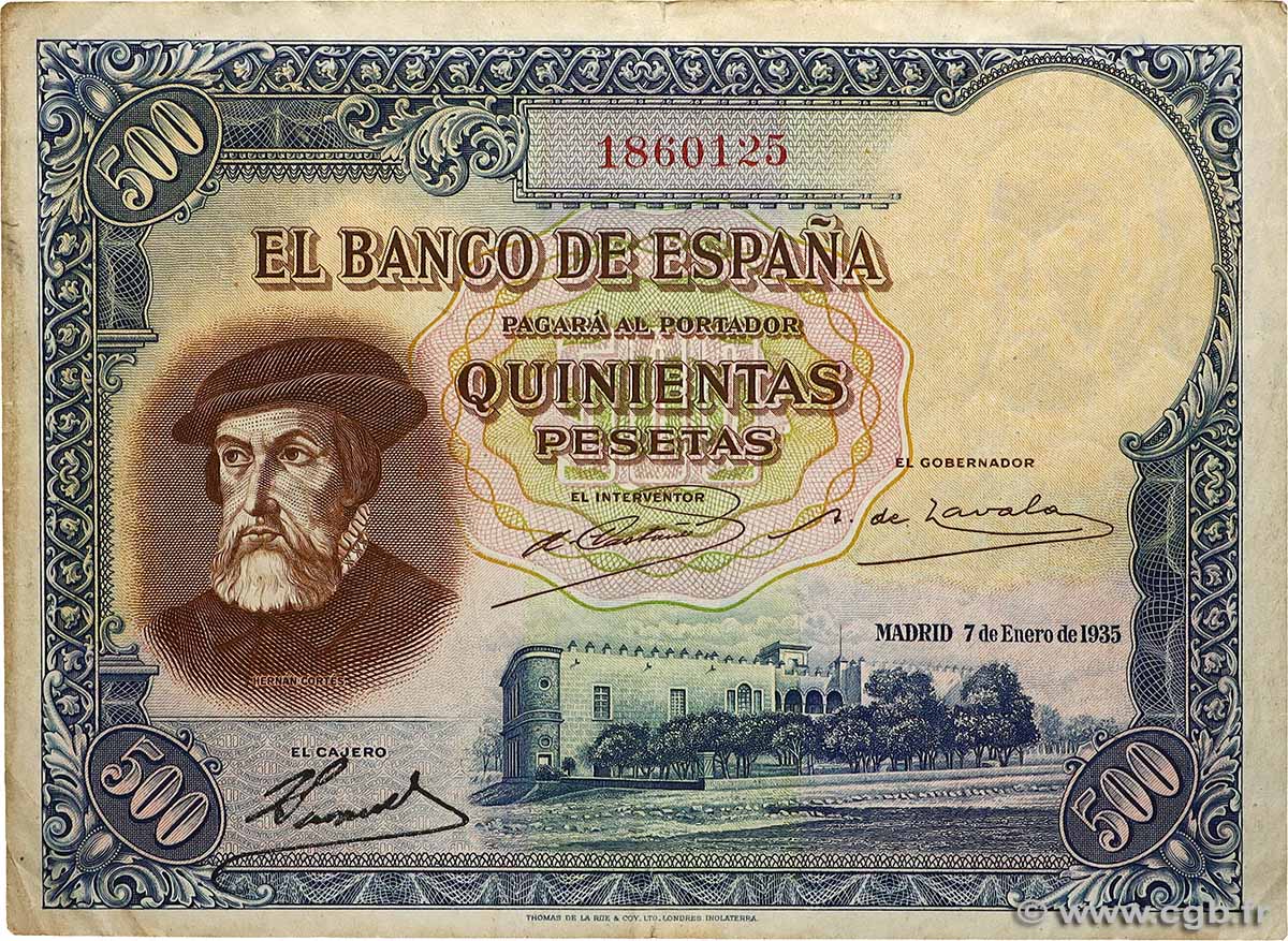500 Pesetas SPAIN  1935 P.089 F