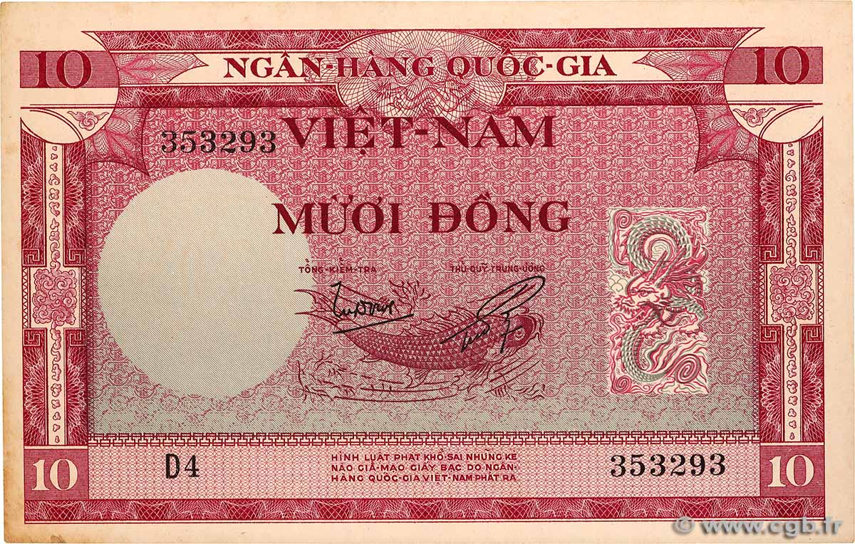 10 Dong VIETNAM DEL SUR  1955 P.03a EBC+