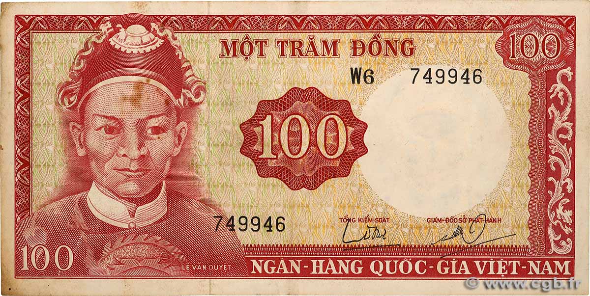 100 Dong VIET NAM SOUTH  1966 P.19b VF-