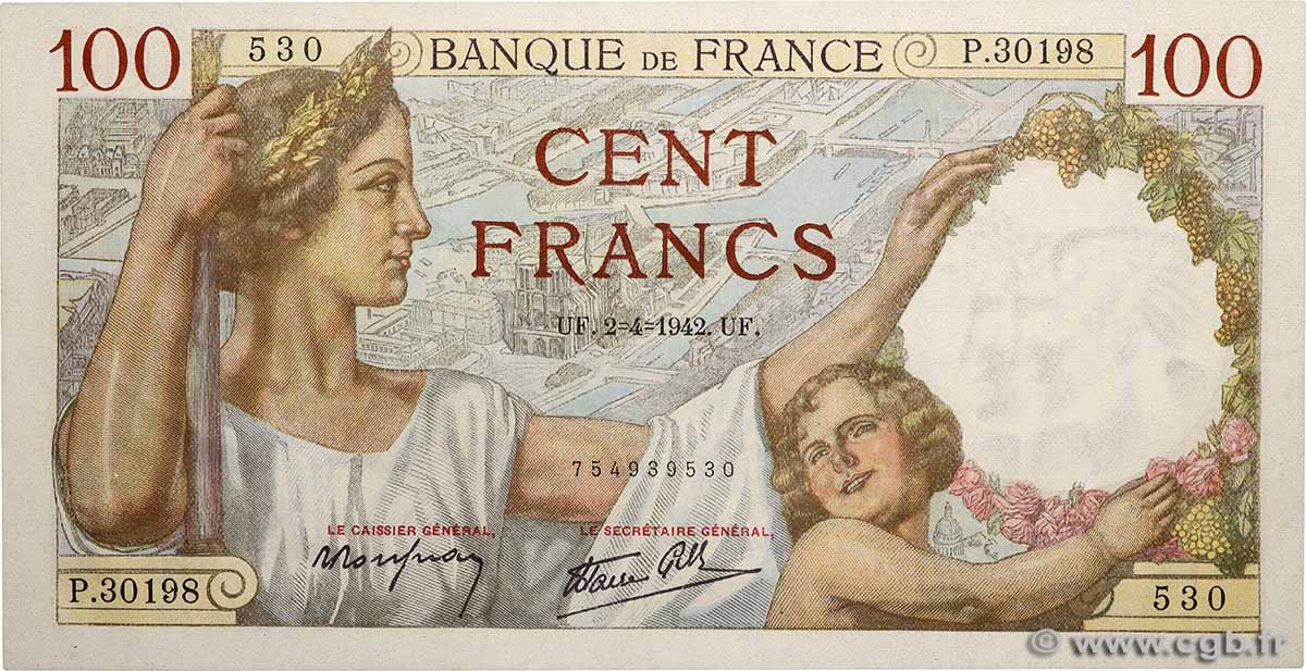 100 Francs SULLY FRANKREICH  1942 F.26.69 ST