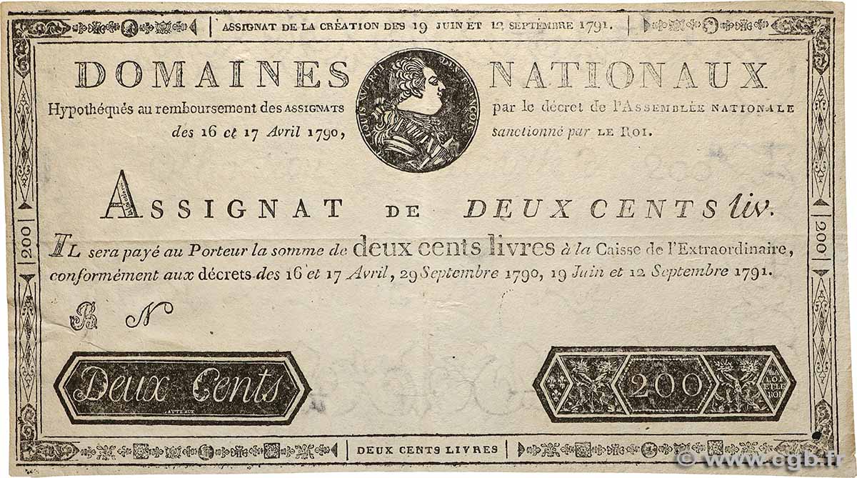 200 Livres Faux FRANCE  1791 Ass.17x XF
