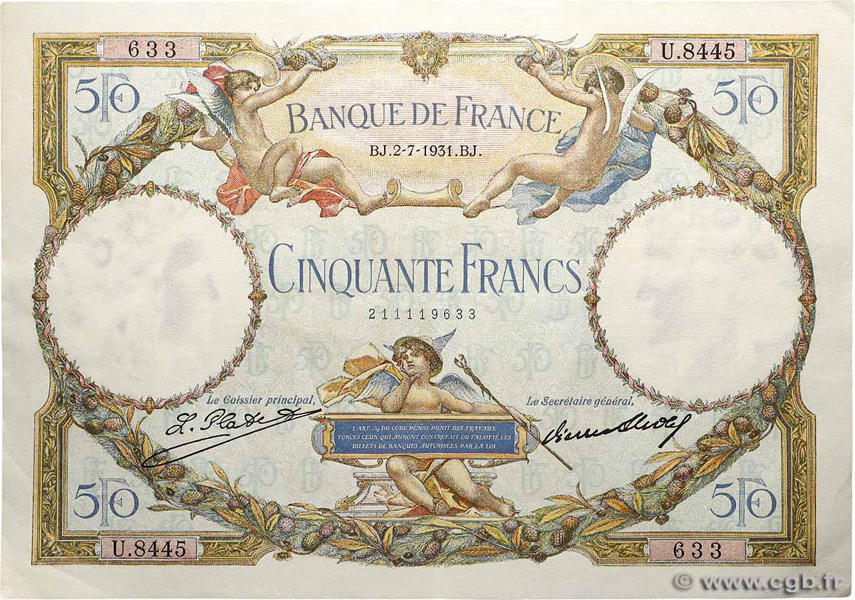 50 Francs LUC OLIVIER MERSON type modifié FRANCE  1931 F.16.02 XF