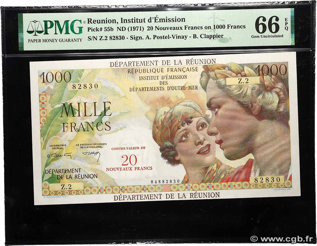 20 NF sur 1000 Francs Union Française ÎLE DE LA RÉUNION  1971 P.55b NEUF