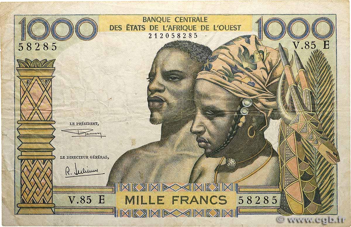 1000 Francs Numéro radar WEST AFRICAN STATES  1965 P.503Eh F