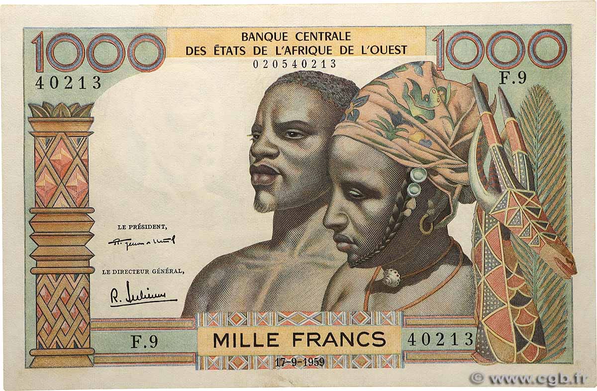 1000 Francs ÉTATS DE L&nbsp;AFRIQUE DE L&nbsp;OUEST  1959 P.004 pr.NEUF
