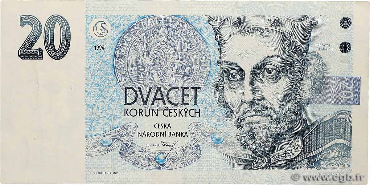 20 Korun CZECH REPUBLIC  1994 P.10a VF+