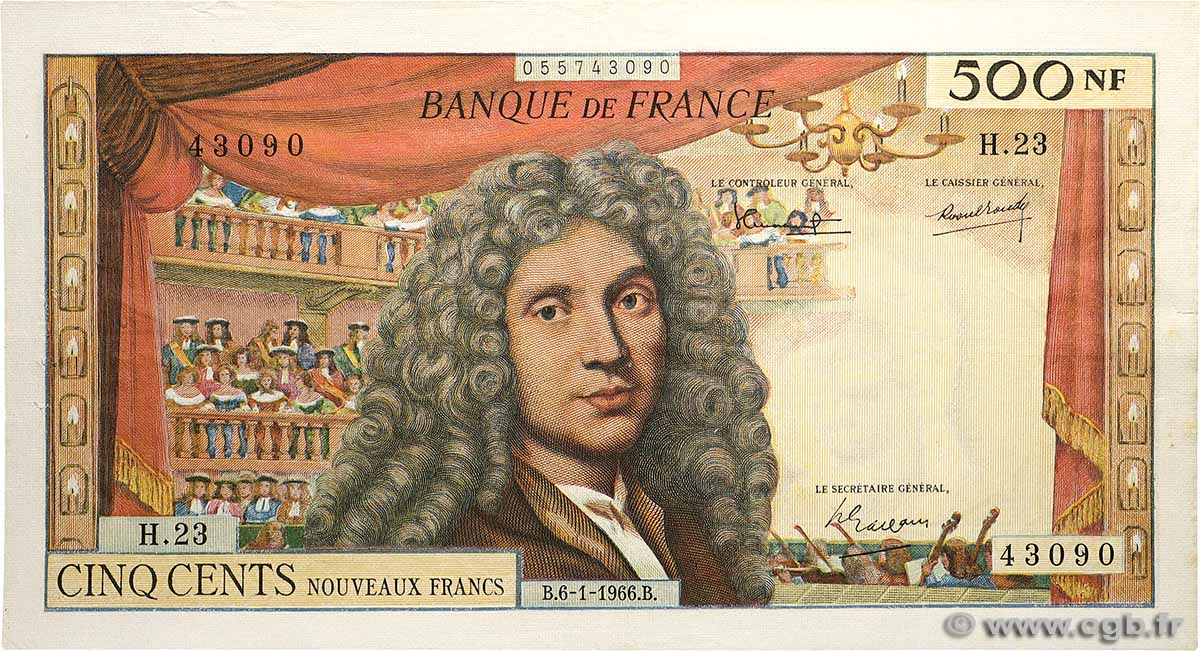 500 Nouveaux Francs MOLIÈRE FRANCE  1966 F.60.09 XF-