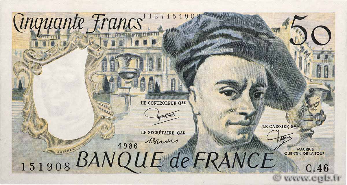 50 Francs QUENTIN DE LA TOUR FRANKREICH  1986 F.67.12 fST+