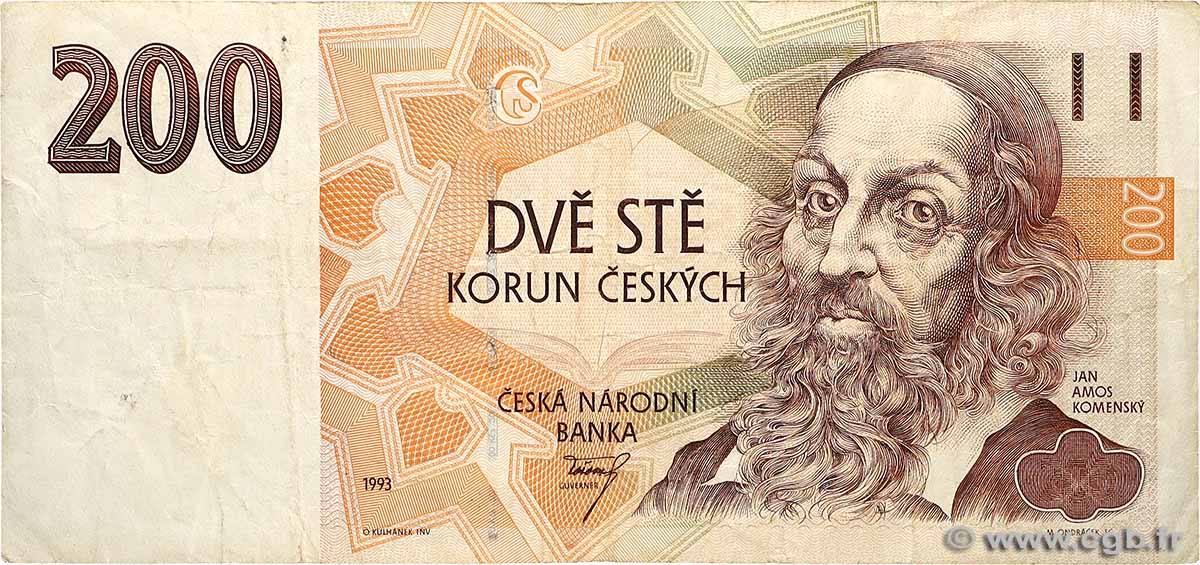 200 Korun RÉPUBLIQUE TCHÈQUE  1993 P.06a TB+