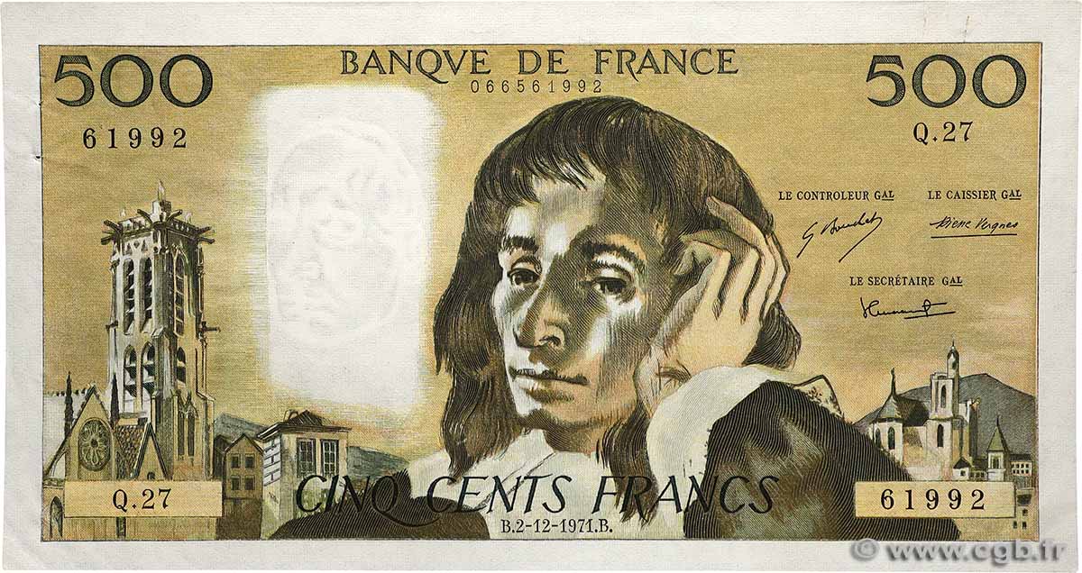 500 Francs PASCAL FRANCE  1971 F.71.07 XF+