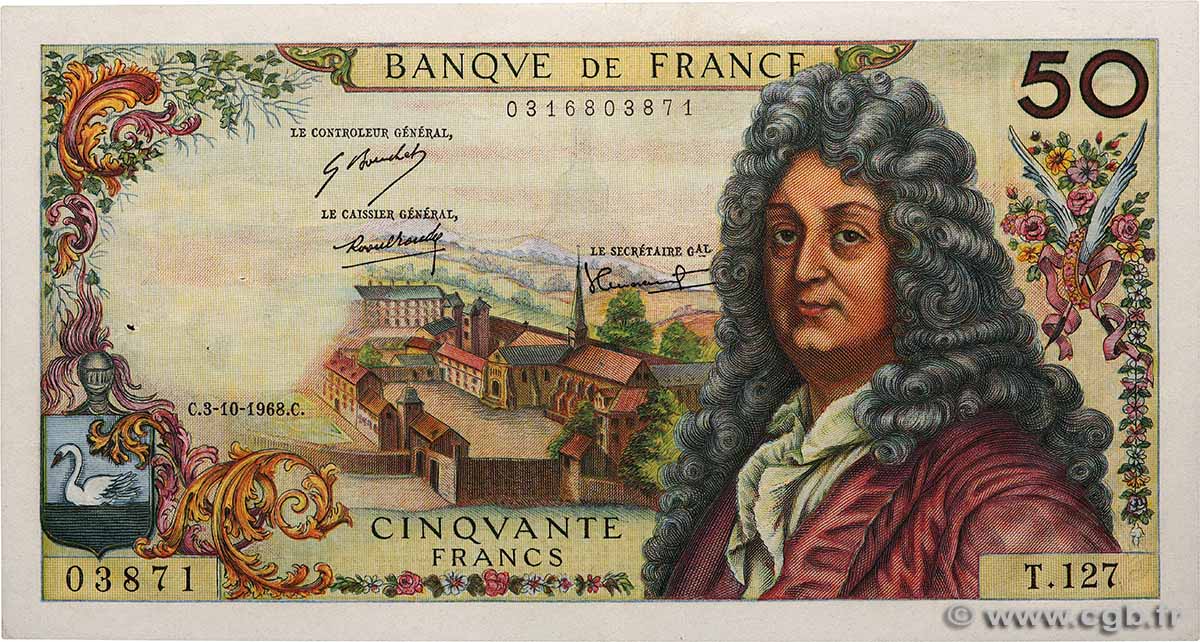 50 Francs RACINE FRANCE  1968 F.64.12 XF