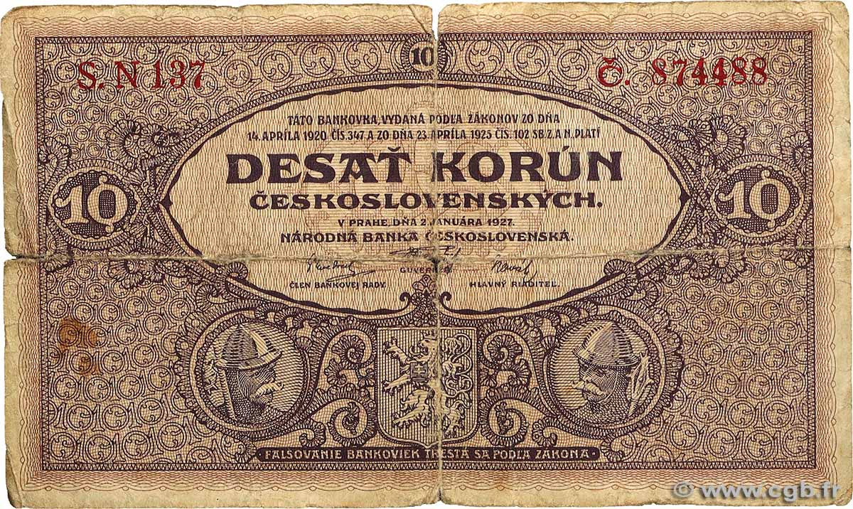 10 Korun CECOSLOVACCHIA  1927 P.020 B