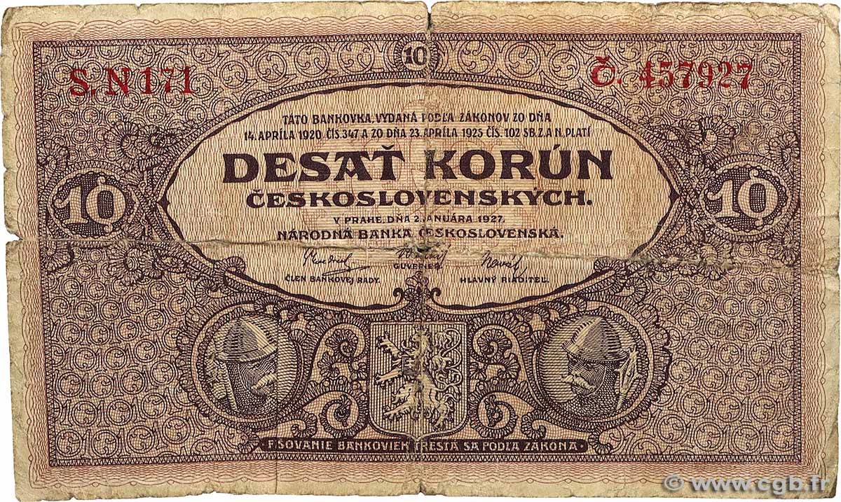 10 Korun TCHÉCOSLOVAQUIE  1927 P.020 B