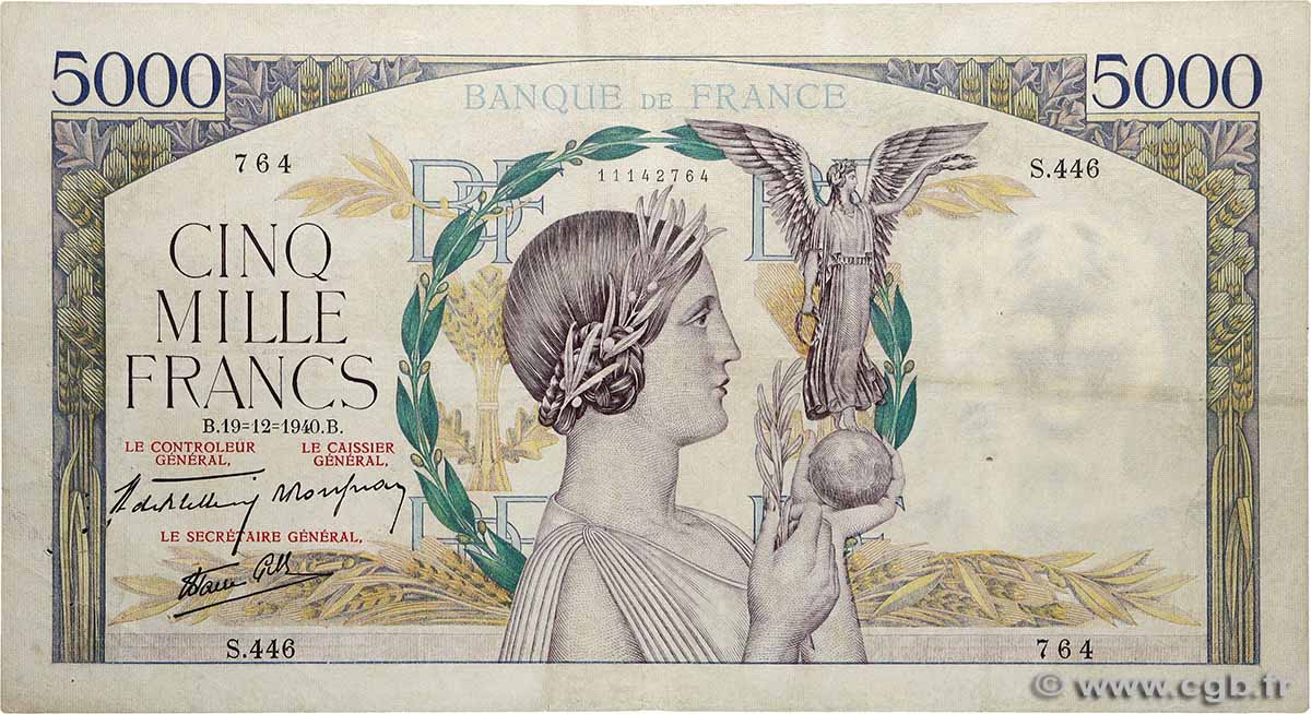 5000 Francs VICTOIRE Impression à plat FRANKREICH  1940 F.46.17 SS