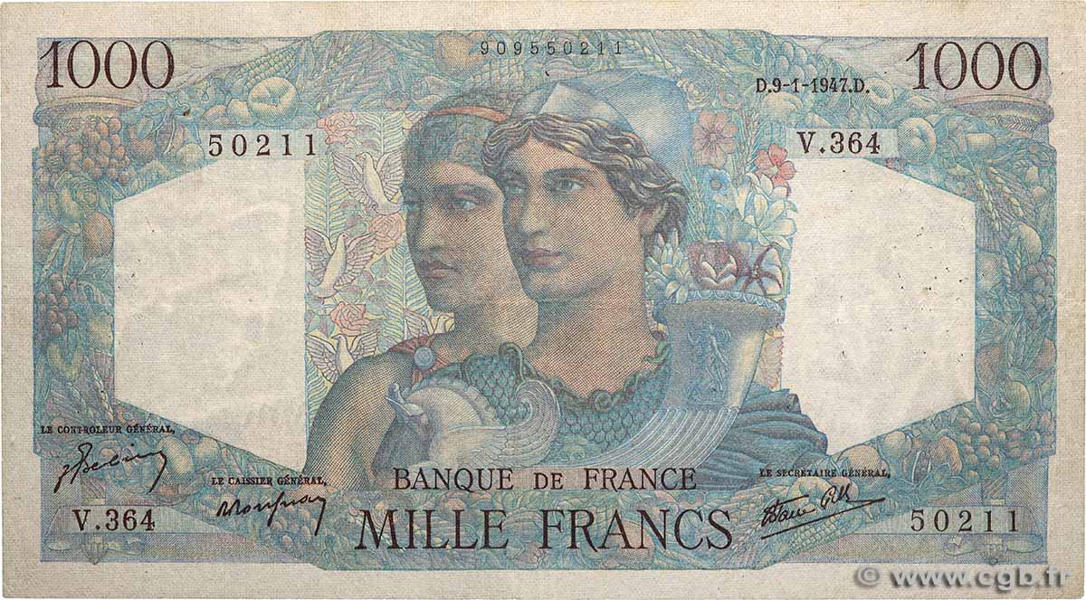 1000 Francs MINERVE ET HERCULE FRANKREICH  1947 F.41.18 fSS